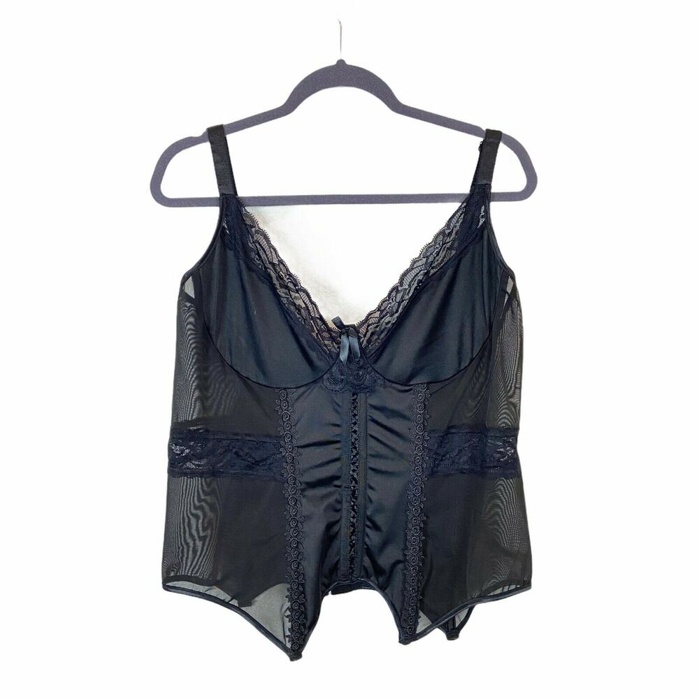 Coquette Diva Bustier Corset Look Black Sexy Vibe Stretch SZ 3X to 4X Sheer Mesh